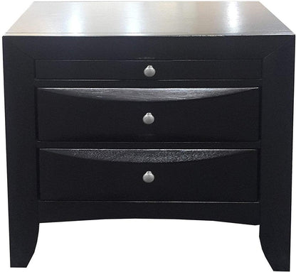 25" Black Solid Wood Three Drawer Nightstand