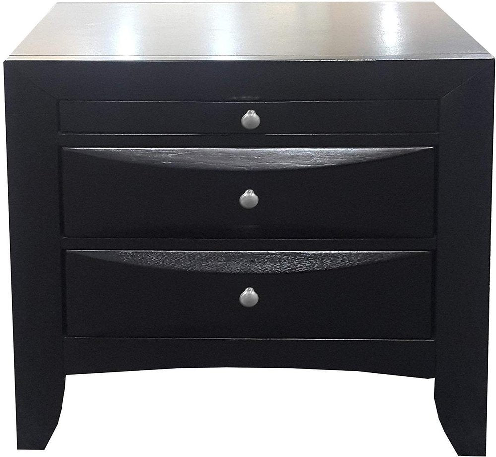 25" Black Solid Wood Three Drawer Nightstand — view 1
