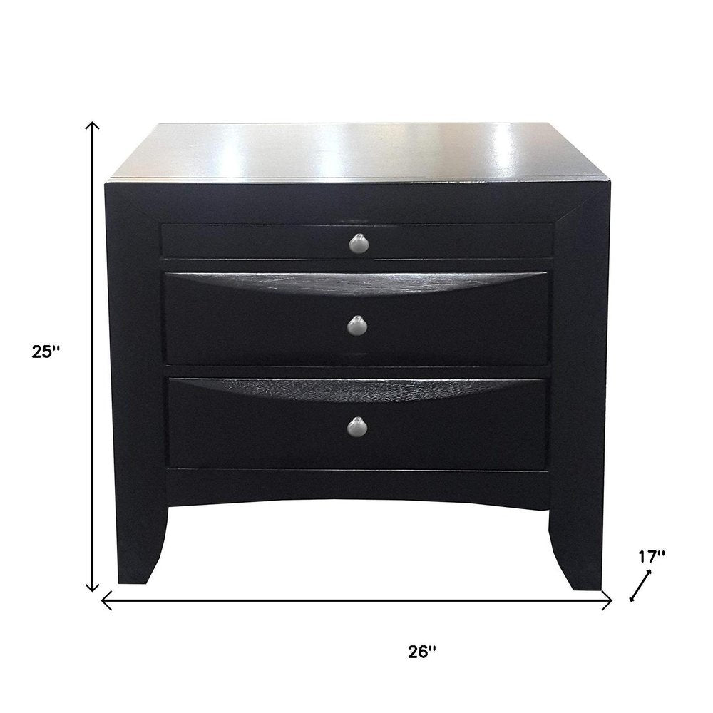 25" Black Solid Wood Three Drawer Nightstand HomeRoots