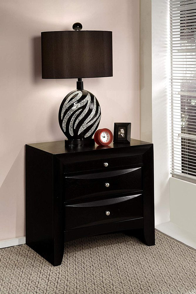 25" Black Solid Wood Three Drawer Nightstand — view 2