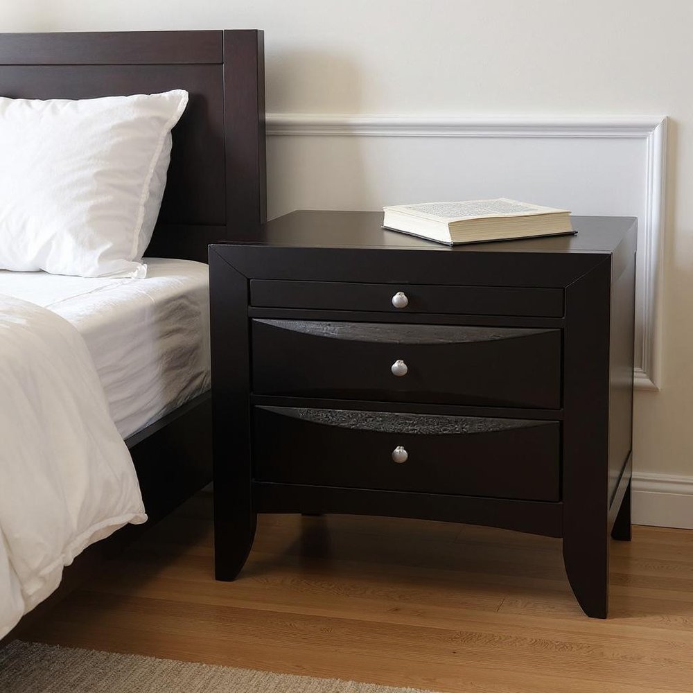 25" Black Solid Wood Three Drawer Nightstand HomeRoots