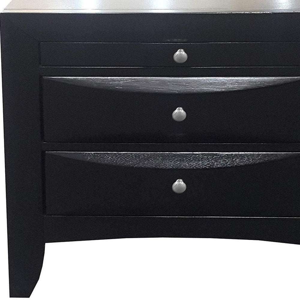 25" Black Solid Wood Three Drawer Nightstand — view 3
