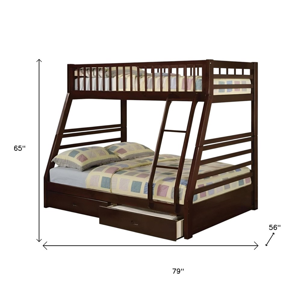Espresso Twin Over Full Solid Wood Bunk Bed With Storage HomeRoots