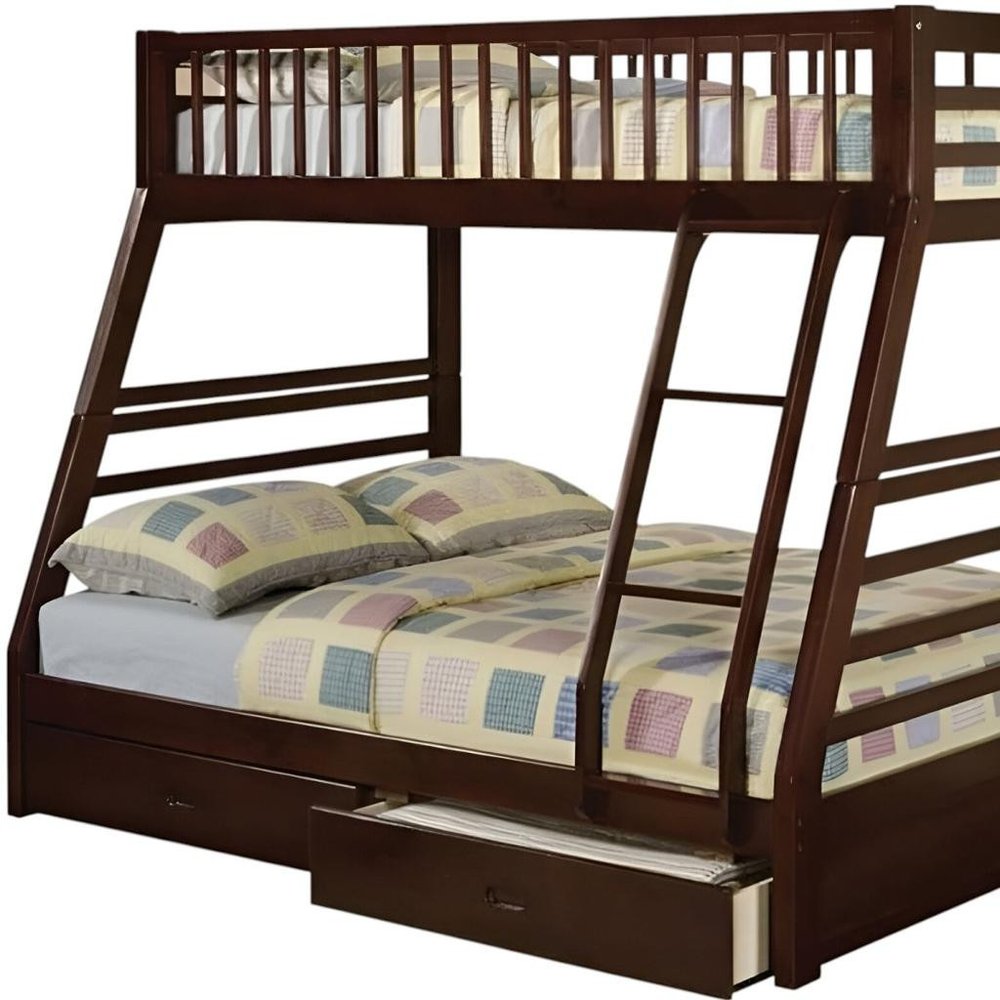 Espresso Twin Over Full Solid Wood Bunk Bed With Storage HomeRoots