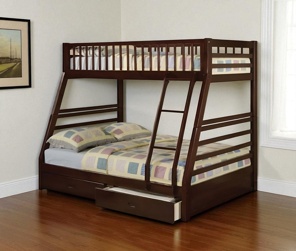 Espresso Twin Over Full Solid Wood Bunk Bed With Storage HomeRoots