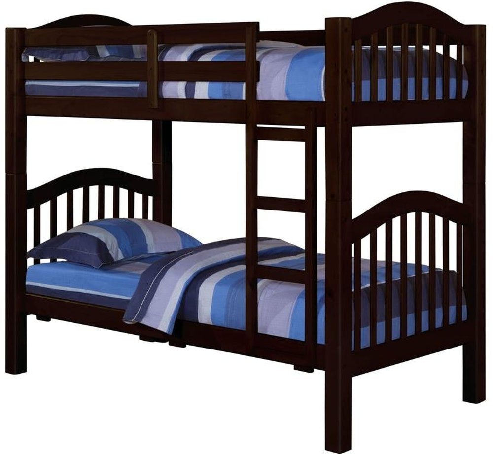 80" X 43" X 69" Espresso Pine Wood Twin Over Twin Bunk Bed HomeRoots
