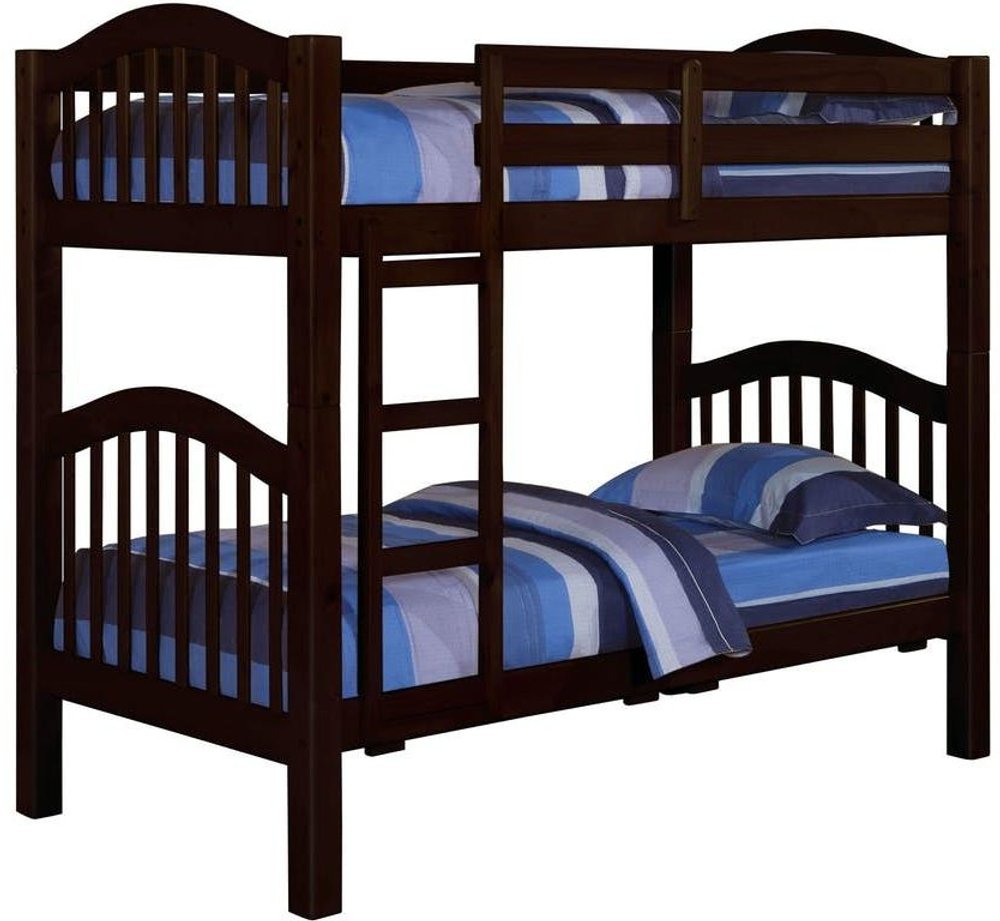 80" X 43" X 69" Espresso Pine Wood Twin Over Twin Bunk Bed HomeRoots