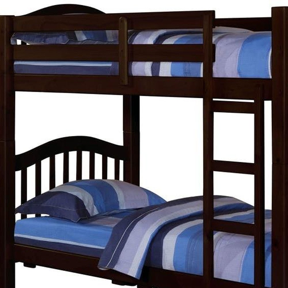 80" X 43" X 69" Espresso Pine Wood Twin Over Twin Bunk Bed HomeRoots