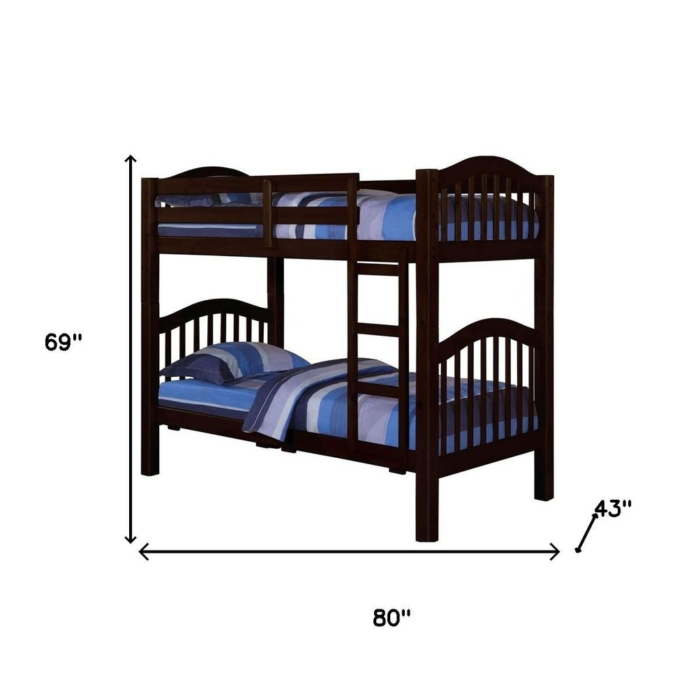 80" X 43" X 69" Espresso Pine Wood Twin Over Twin Bunk Bed HomeRoots