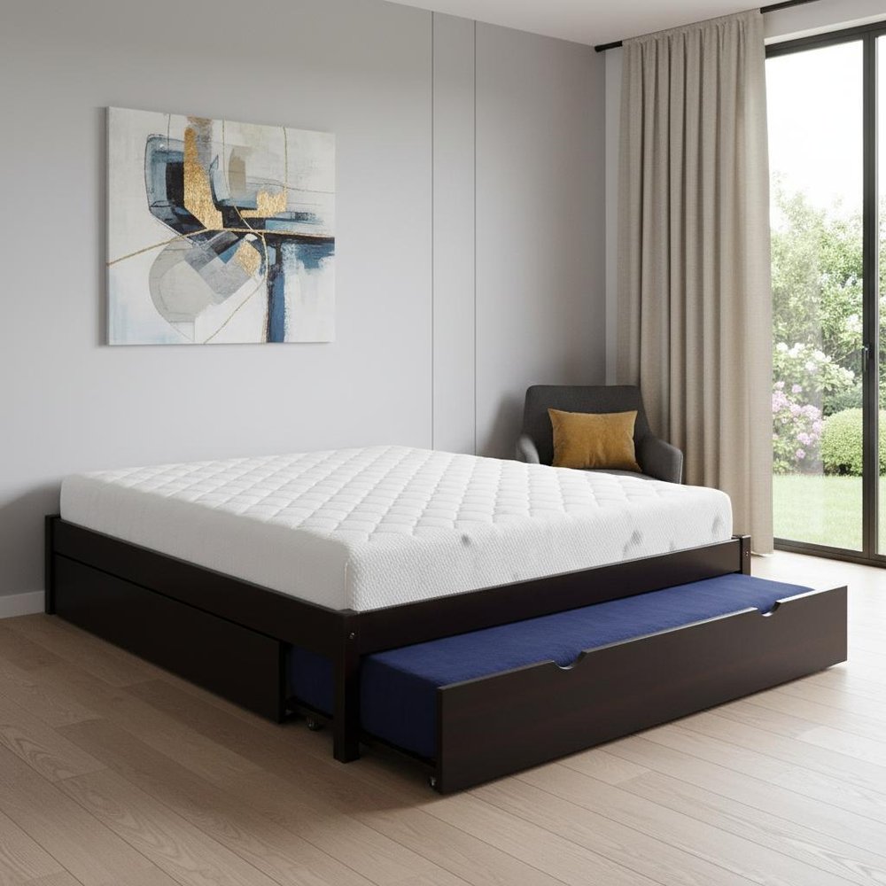 Espresso Solid Wood Twin Bed Frame With Trundle HomeRoots