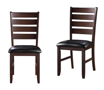 Set of Two Black And Brown Faux Leather Wood Slat Back Dining Side Chairs HomeRoots