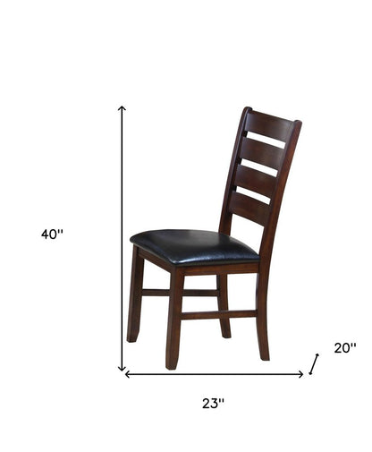 Set of Two Black And Brown Faux Leather Wood Slat Back Dining Side Chairs HomeRoots