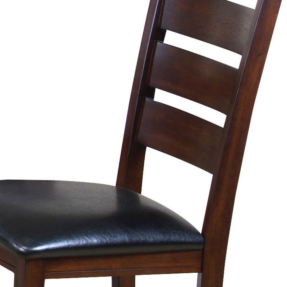 Set of Two Black And Brown Faux Leather Wood Slat Back Dining Side Chairs HomeRoots
