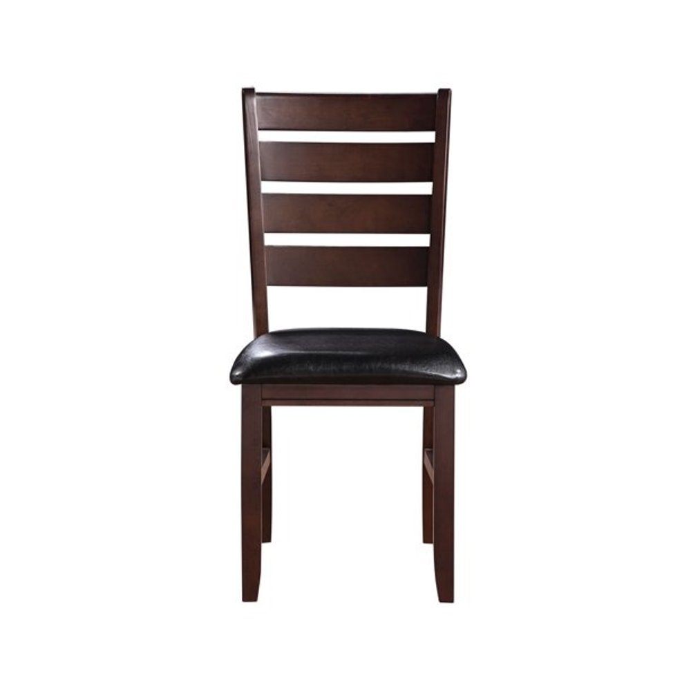 Set of Two Black And Brown Faux Leather Wood Slat Back Dining Side Chairs HomeRoots