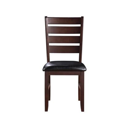 Set of Two Black And Brown Faux Leather Wood Slat Back Dining Side Chairs HomeRoots