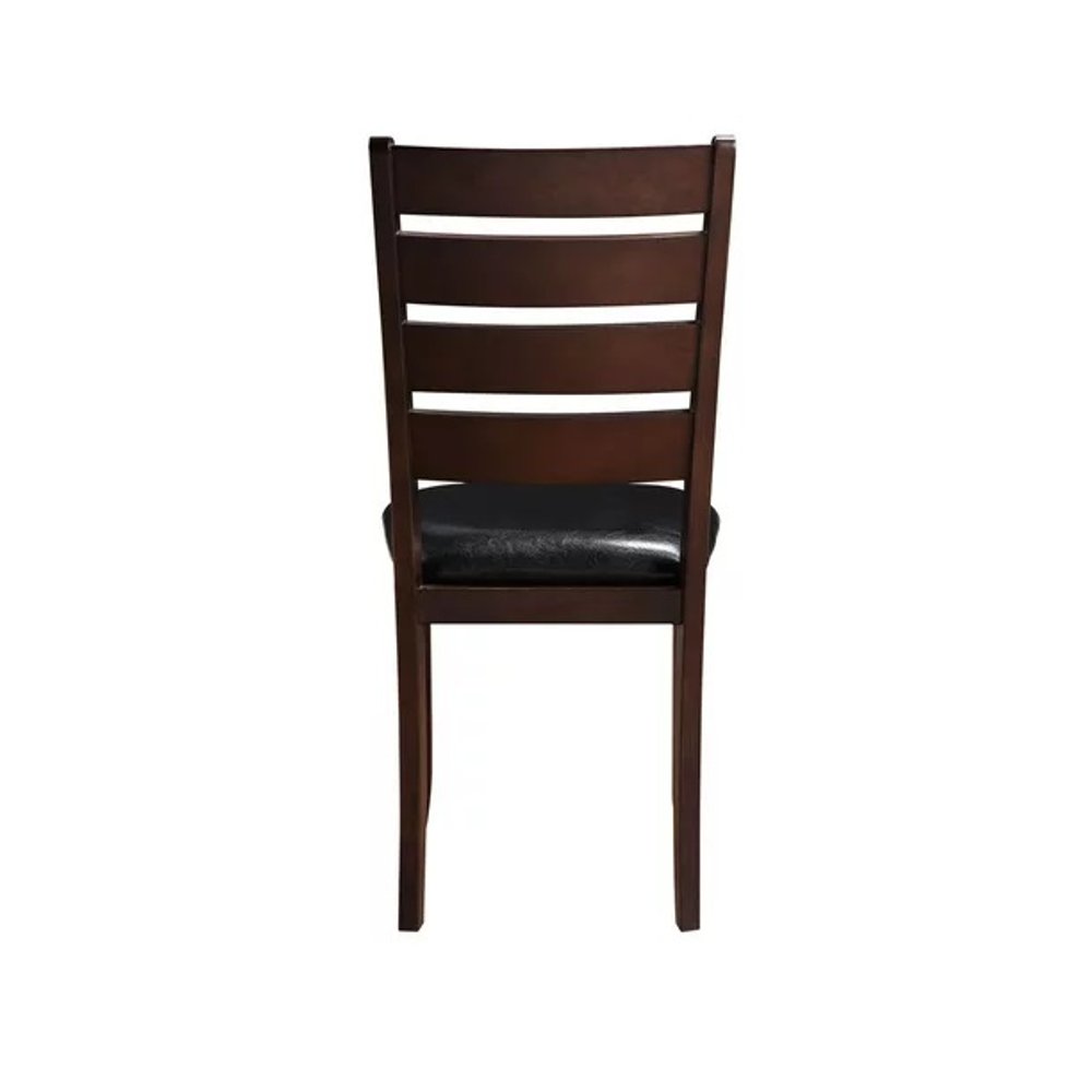 Set of Two Black And Brown Faux Leather Wood Slat Back Dining Side Chairs HomeRoots