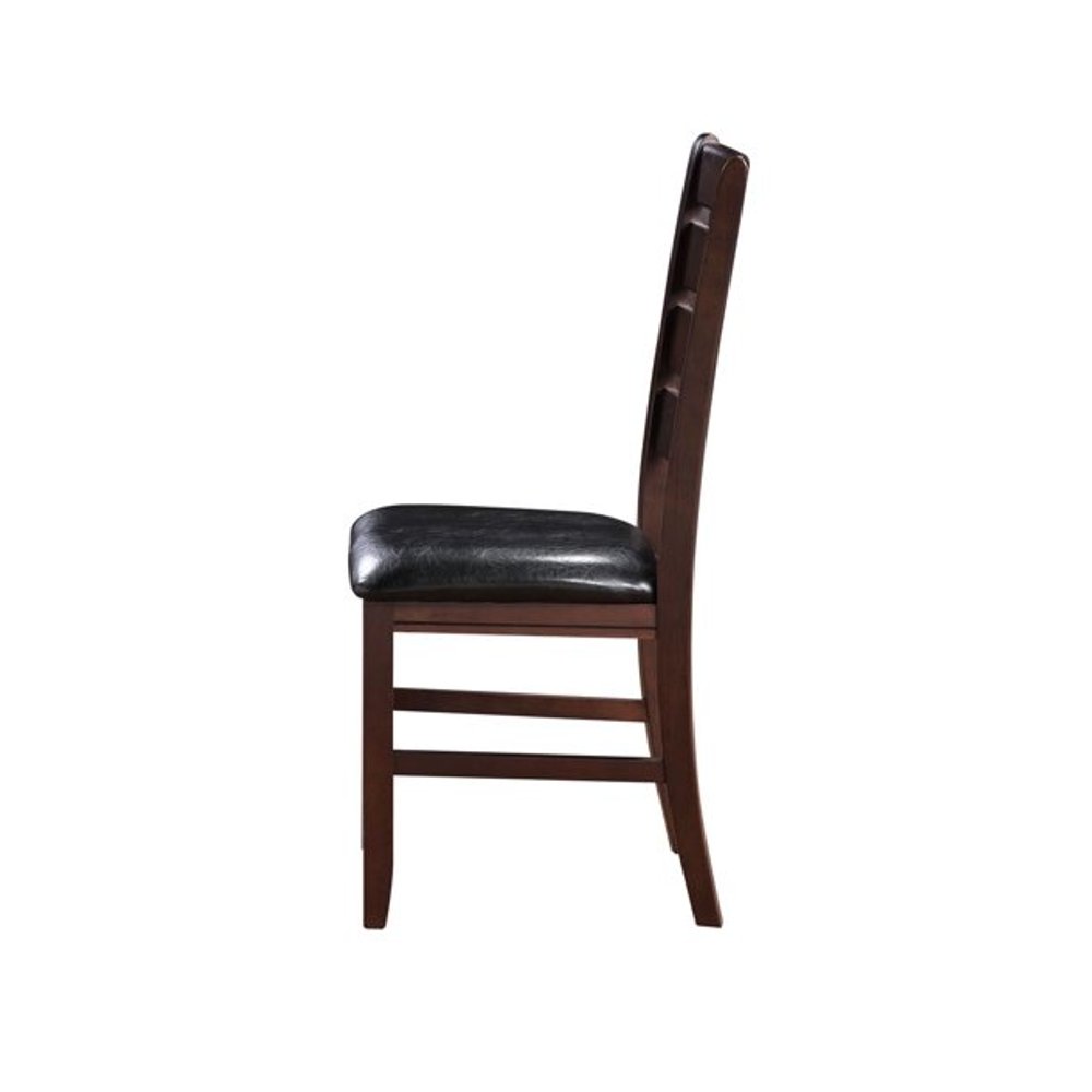 Set of Two Black And Brown Faux Leather Wood Slat Back Dining Side Chairs HomeRoots