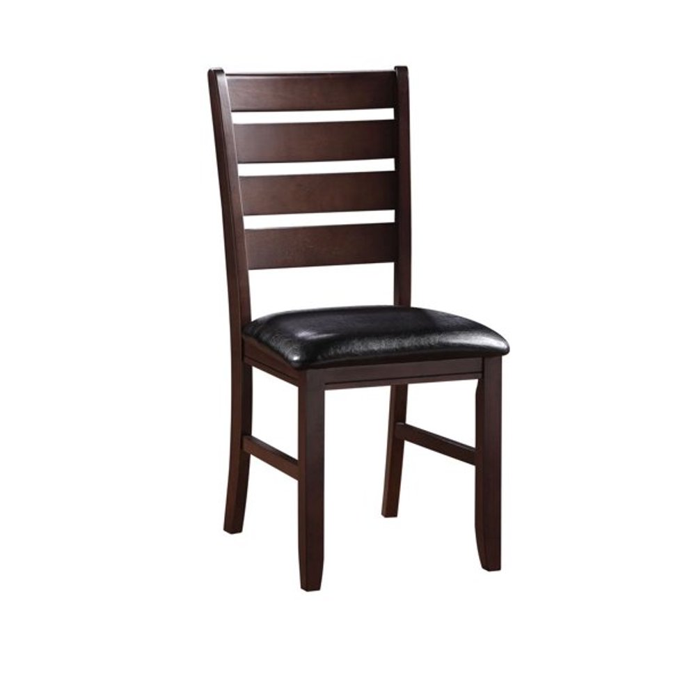 Set of Two Black And Brown Faux Leather Wood Slat Back Dining Side Chairs HomeRoots