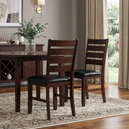 Set of Two Black And Brown Faux Leather Wood Slat Back Dining Side Chairs HomeRoots