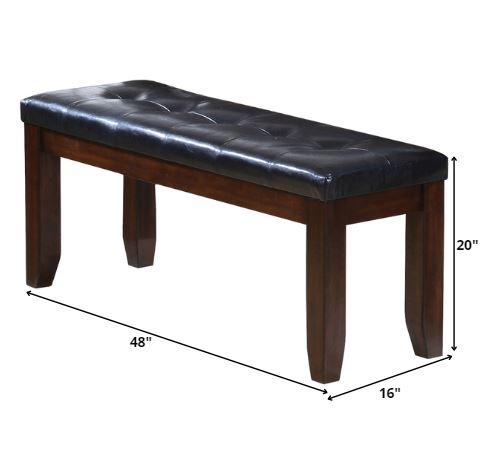 48" Black and Espresso Faux Leather and Wood Upholstered Bench HomeRoots