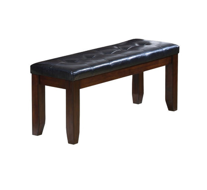 48" Black and Espresso Faux Leather and Wood Upholstered Bench HomeRoots