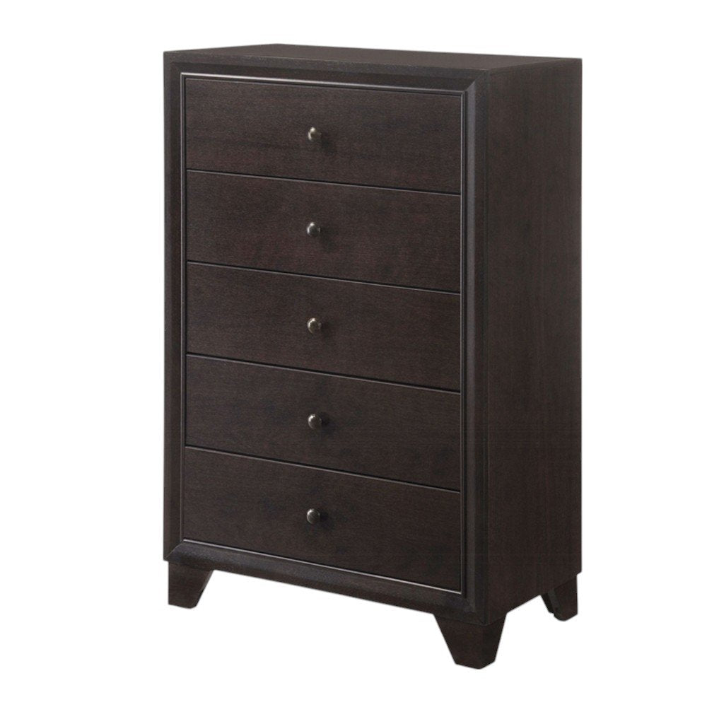 31" Espresso Solid Wood Five Drawer Dresser — view 3