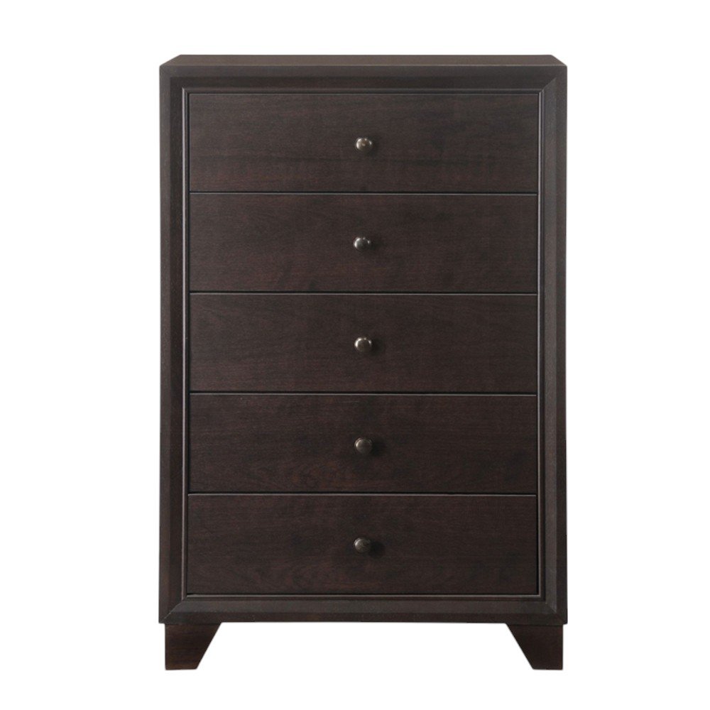 31" Espresso Solid Wood Five Drawer Dresser — view 4