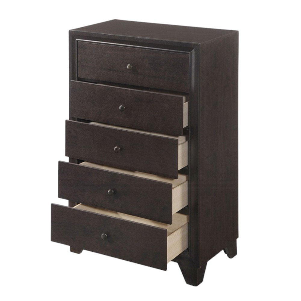 31" Espresso Solid Wood Five Drawer Dresser — view 5