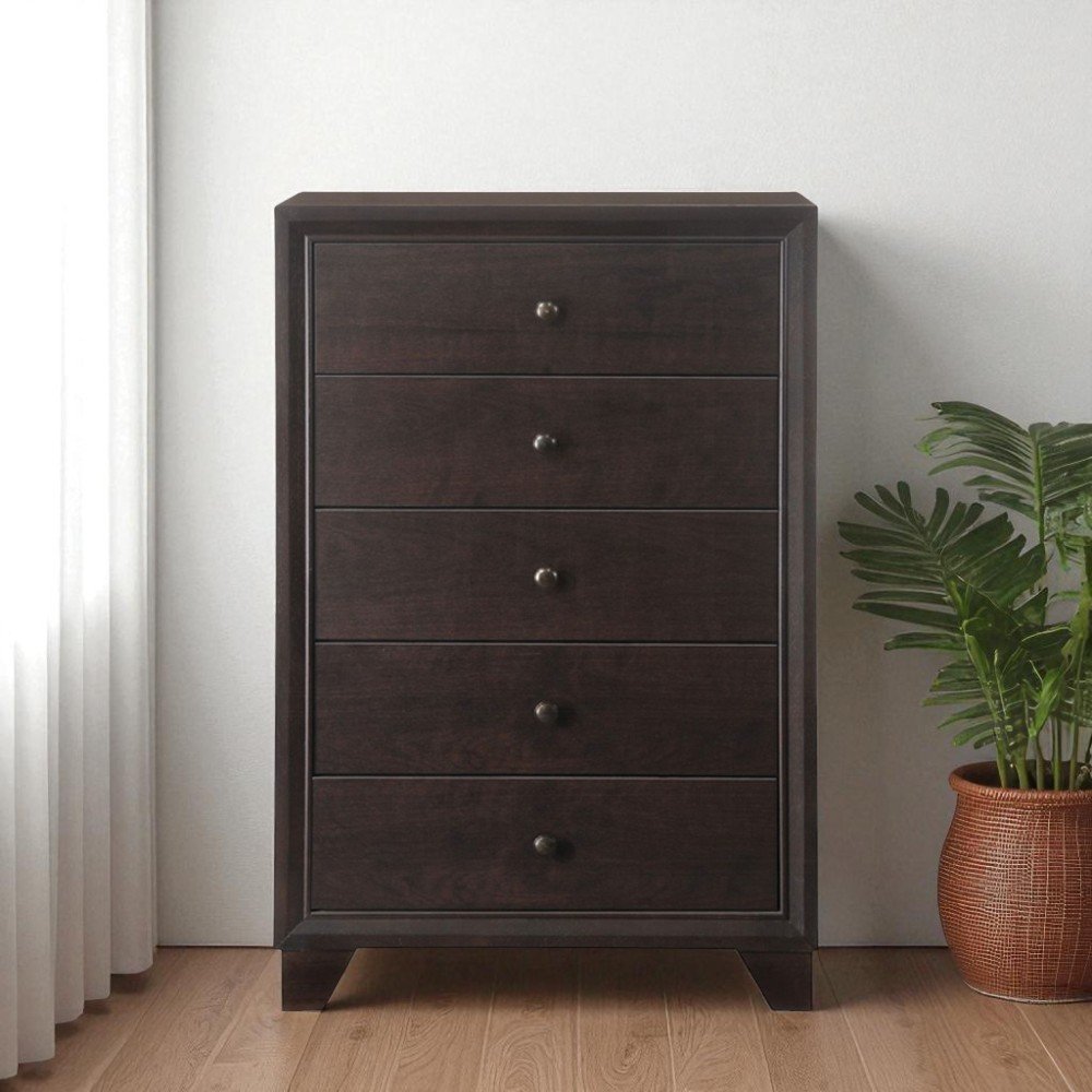 31" Espresso Solid Wood Five Drawer Dresser — view 9