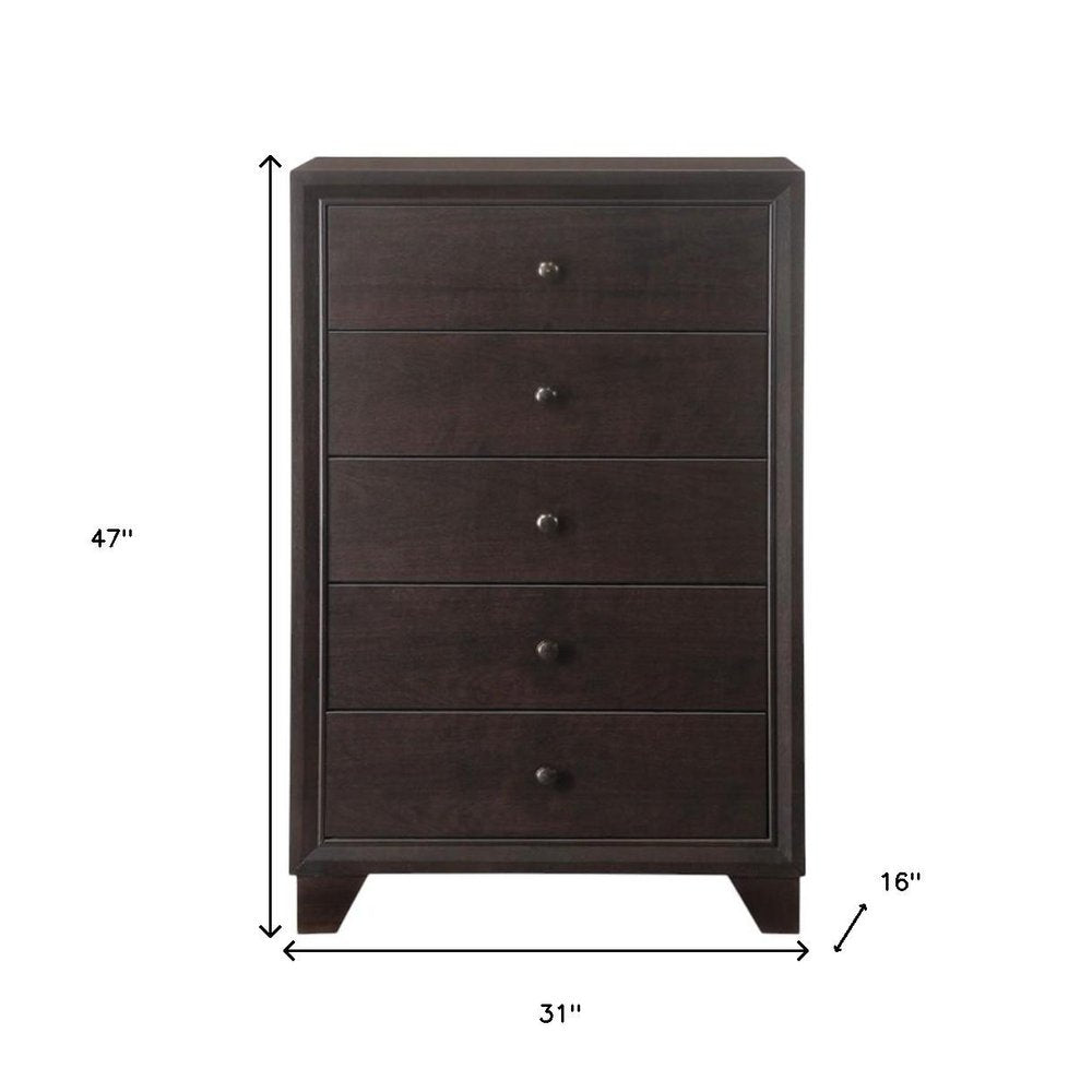 31" Espresso Solid Wood Five Drawer Dresser — view 7