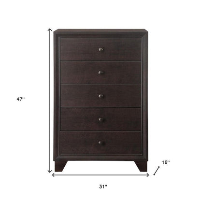 31" Espresso Solid Wood Five Drawer Dresser