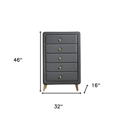 32" Light Gray Wood Five Drawer Dresser HomeRoots