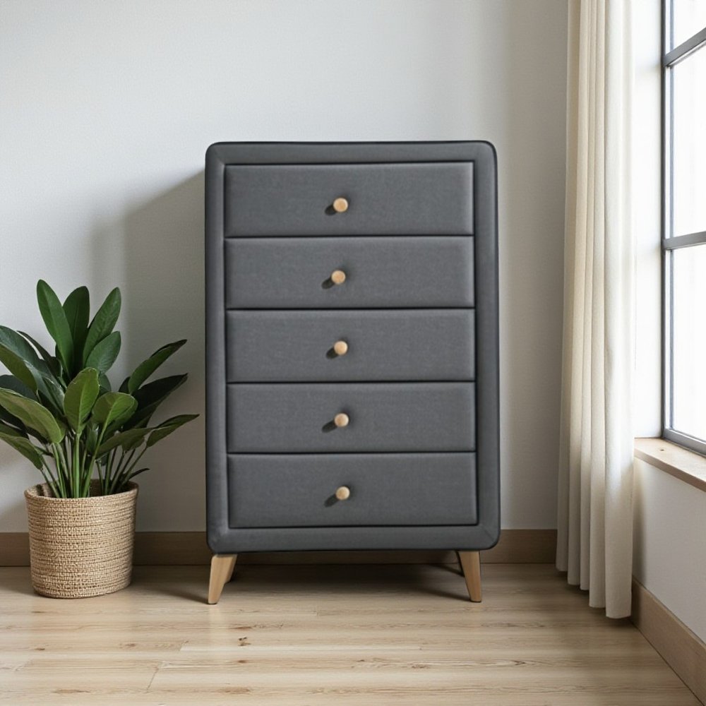 32" Light Gray Wood Five Drawer Dresser HomeRoots