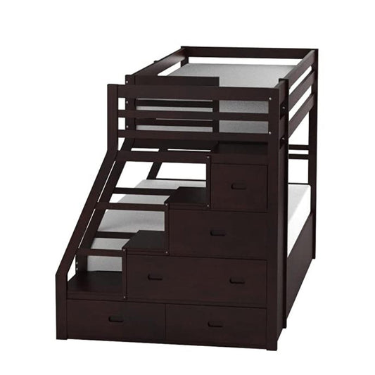 Espresso Twin Over Full Solid Wood Bunk Bed With Trundle And Storage HomeRoots