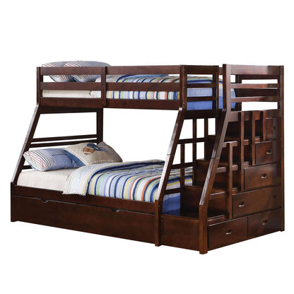 Espresso Twin Over Full Solid Wood Bunk Bed With Trundle And Storage HomeRoots