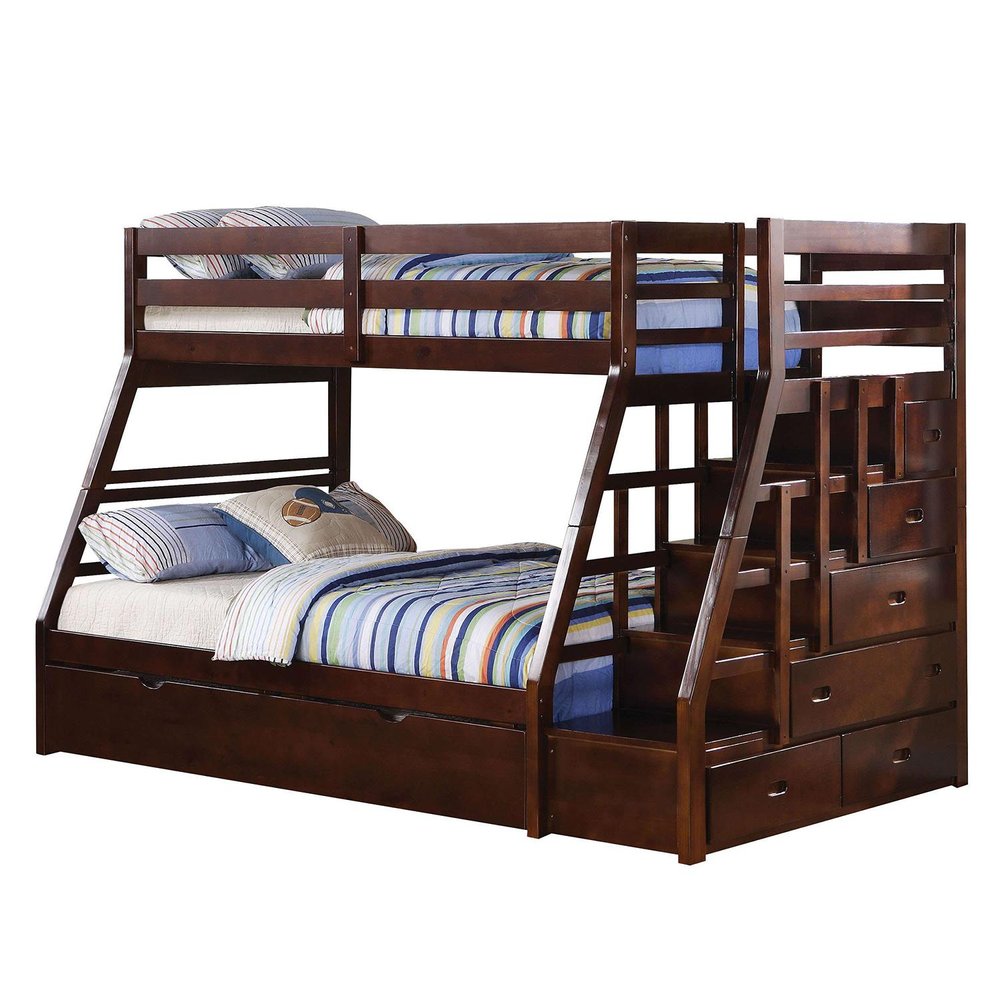 Espresso Twin Over Full Solid Wood Bunk Bed With Trundle And Storage — view 2