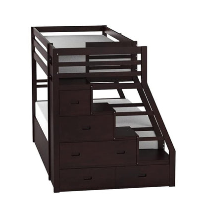 Espresso Twin Over Full Solid Wood Bunk Bed With Trundle And Storage HomeRoots