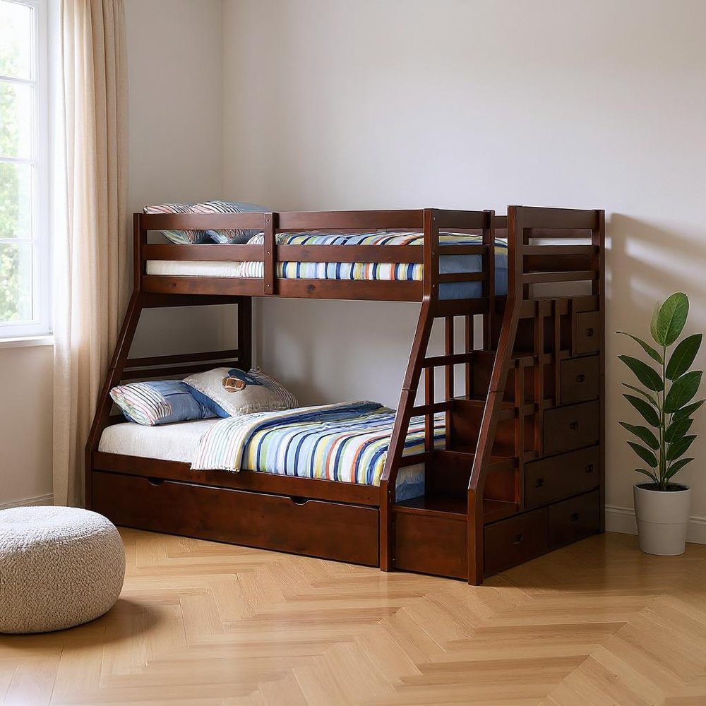Espresso Twin Over Full Solid Wood Bunk Bed With Trundle And Storage — view 5