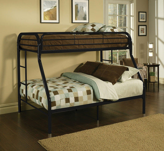 84" X 62" X 65" Twin Xl Over Queen Black Metal Tube Bunk Bed - FurniFindUSA