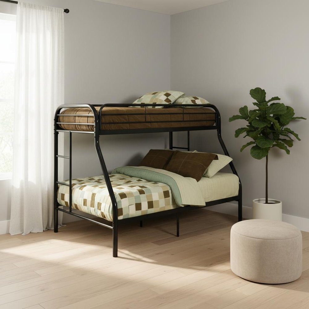 84" X 62" X 65" Twin Xl Over Queen Black Metal Tube Bunk Bed HomeRoots