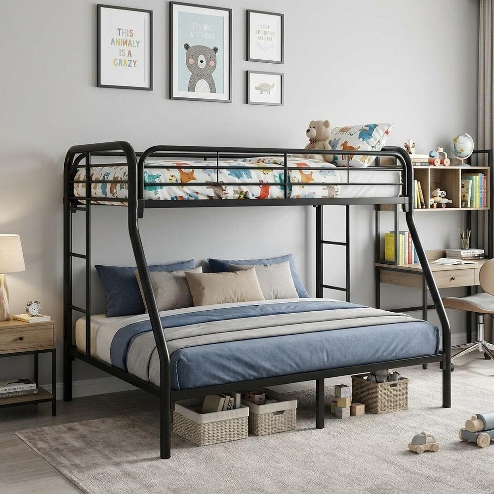 84" X 62" X 65" Twin Xl Over Queen Black Metal Tube Bunk Bed HomeRoots