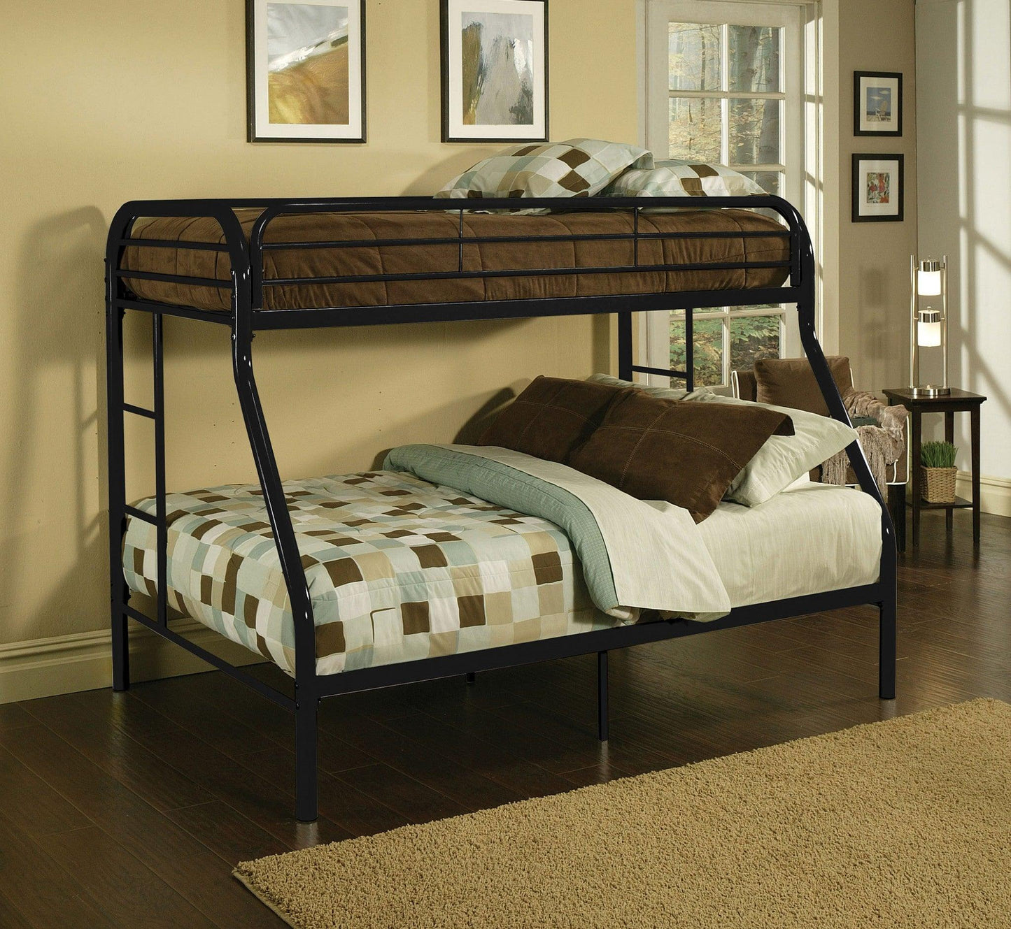 Black Twin Over Full Contemporary Metal Bunk Bed - FurniFindUSA