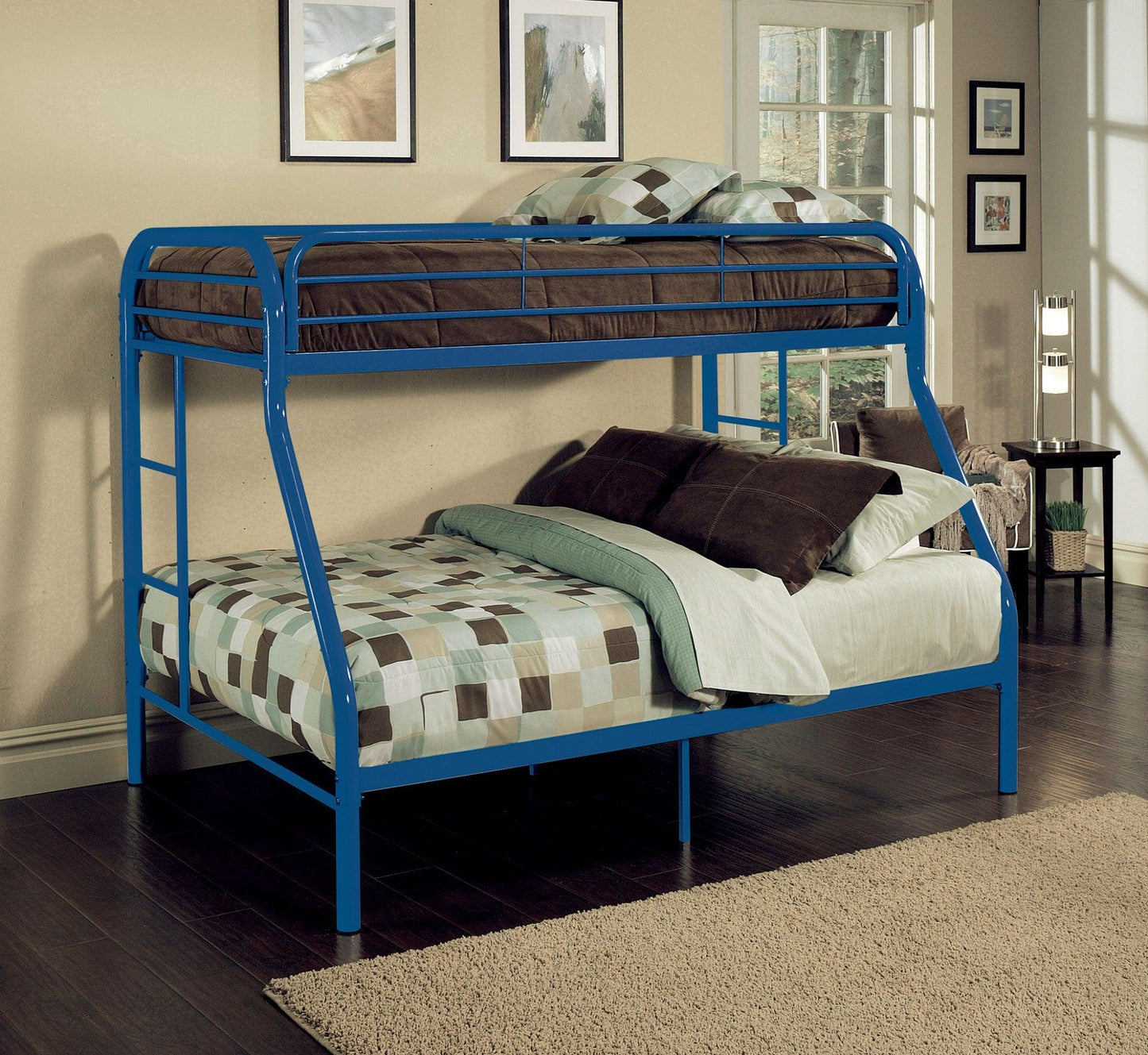 Black Twin Over Full Contemporary Metal Bunk Bed - FurniFindUSA