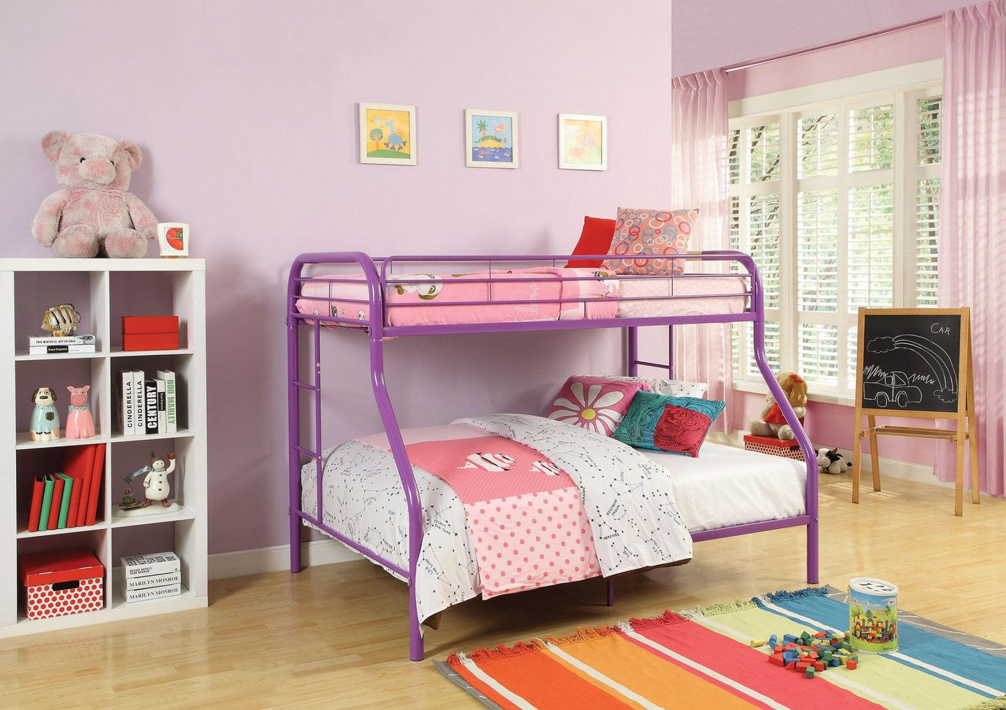 78" X 54" X 60" Twin Over Full Rainbow Metal Tube Bunk Bed - FurniFindUSA