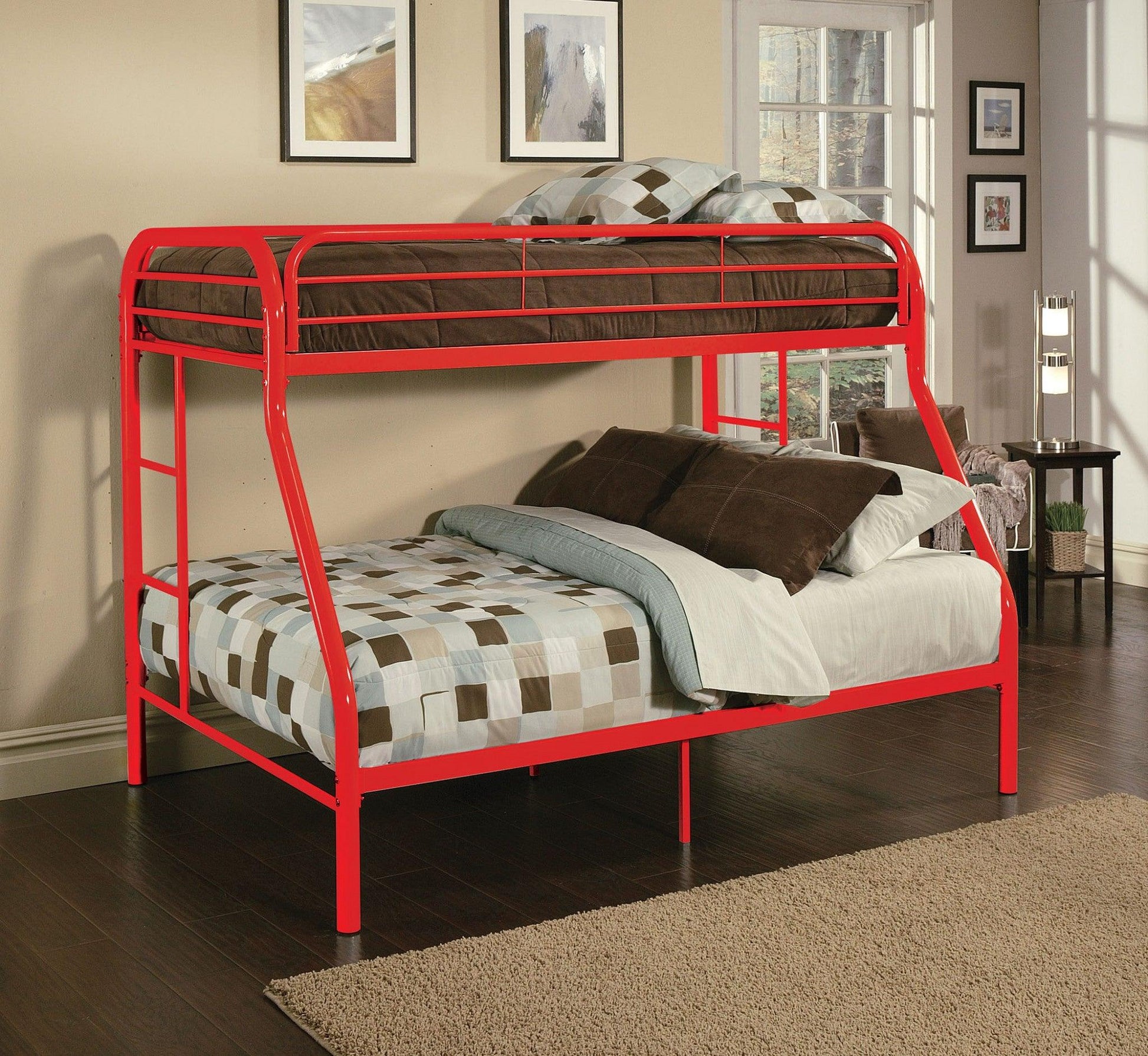 Black Twin Over Full Contemporary Metal Bunk Bed - FurniFindUSA
