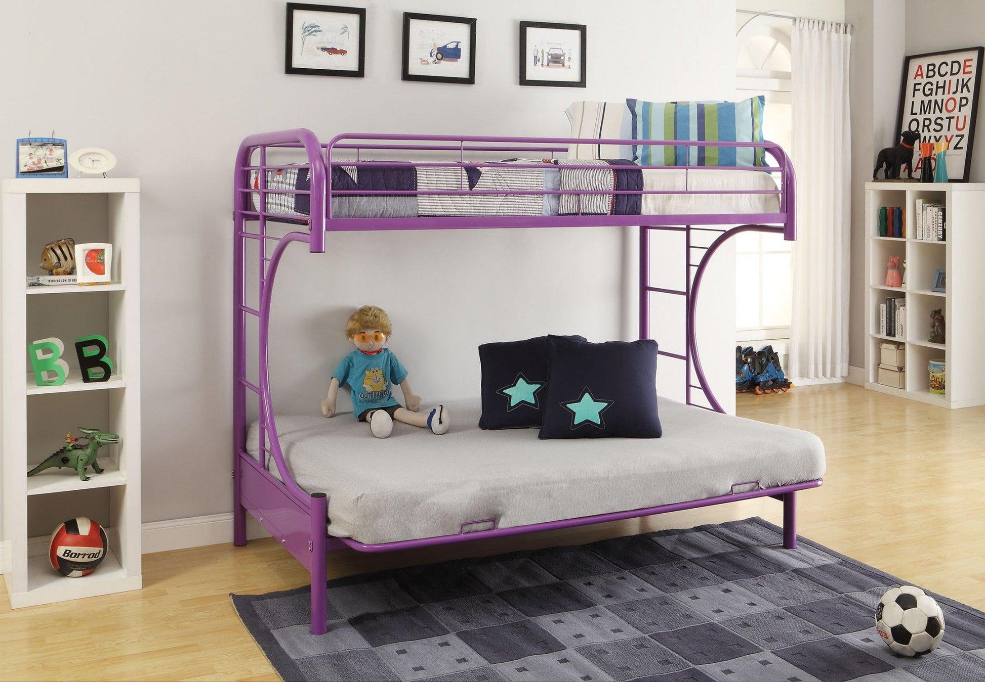 78" X 41" X 65" Twin Over Full Silver Metal Tube Bunk Bed - FurniFindUSA