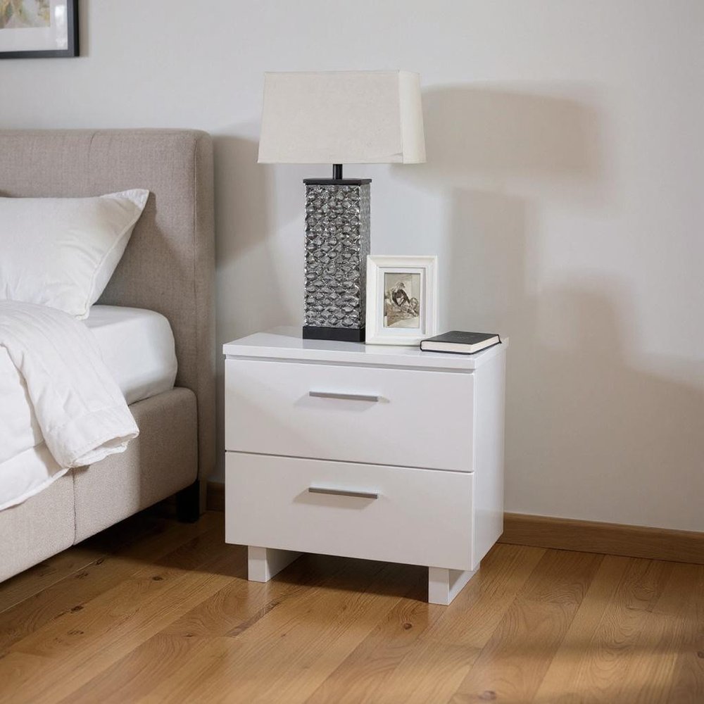 23" White Two Drawers Mirrored Nightstand HomeRoots