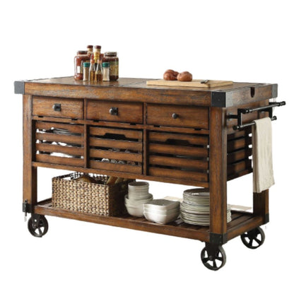 Brown 52" Rolling Kitchen Cart With Storage HomeRoots