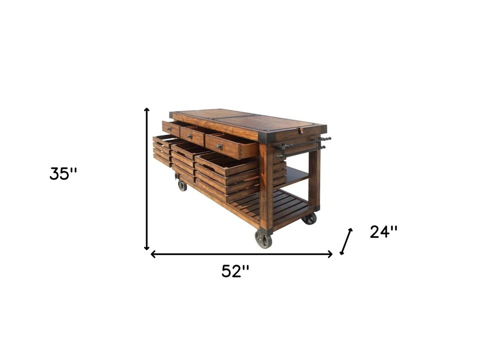 Brown 52" Rolling Kitchen Cart With Storage HomeRoots