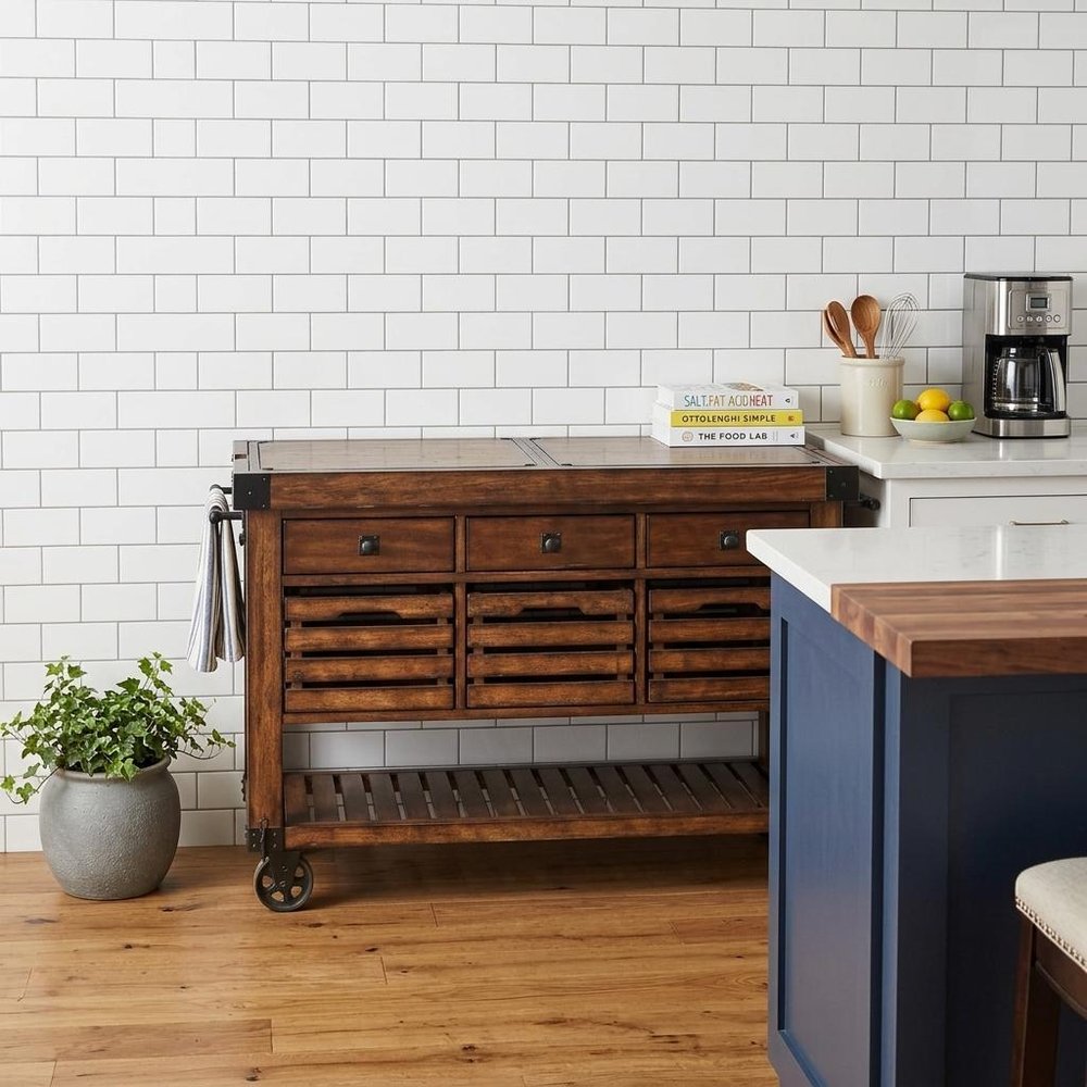 Brown 52" Rolling Kitchen Cart With Storage HomeRoots